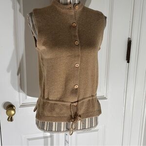 Tan Sleeveless Knit Sweater Vest vintage Evan Picone medium lambs wool V259